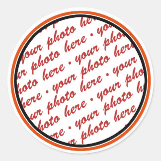Black & Orange Trimmed Photo Template Classic Round Sticker