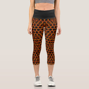 Black & Orange Trippy Geometric Pattern Cool Dark Capri Leggings