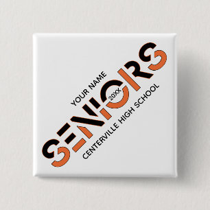 Black & Orange Two-Colour Seniors Sliced Letters 2 Inch Square Button