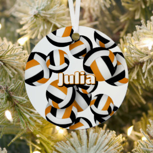 black orange volleyballs w athlete name keepsake metal ornament
