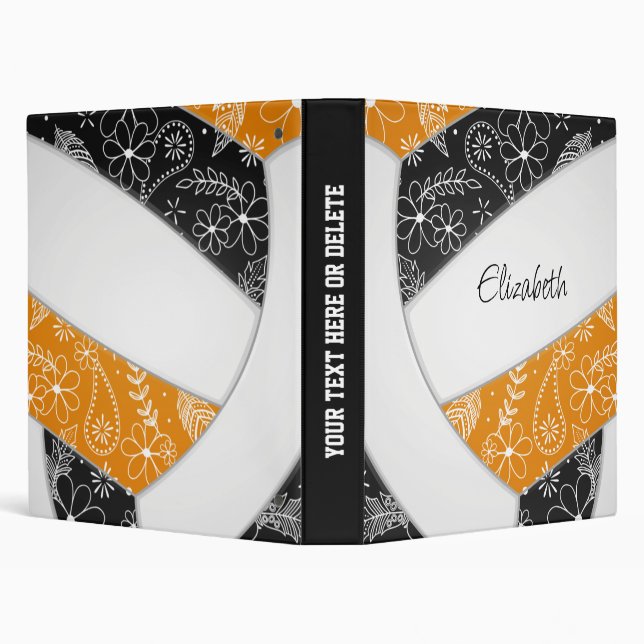 black orange w flowers paislies boho volleyball binder (Background)