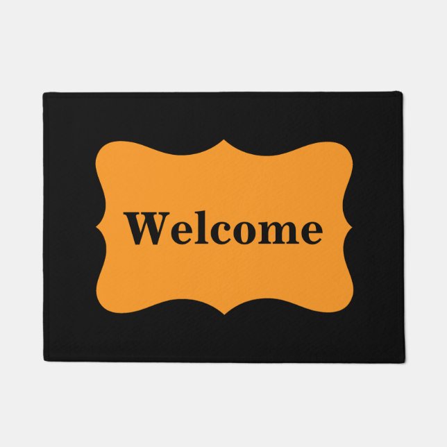 Black Orange Welcome Custom Personalized Doormat (Front)