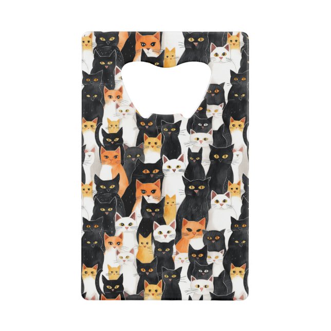 Black Orange White Cats Credit Card Bottle Opener (Front)