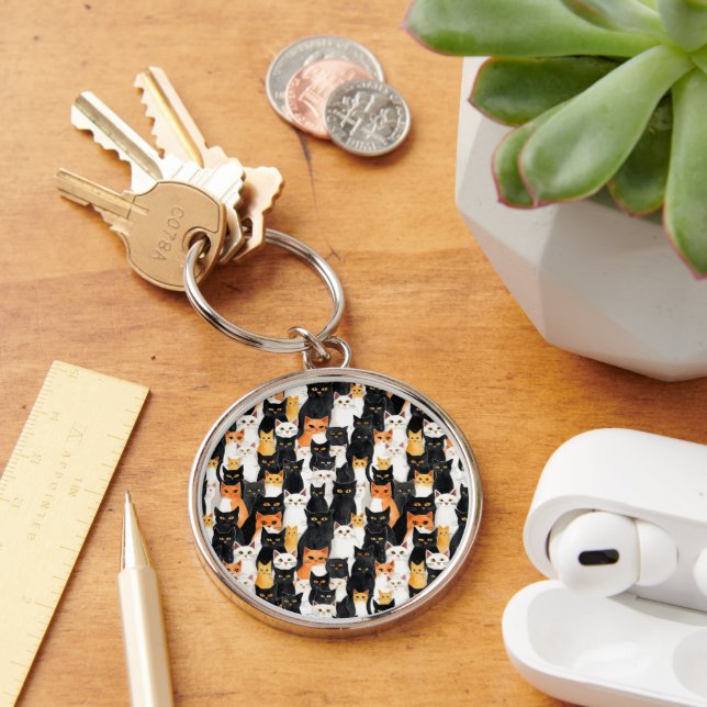 Black Orange White Cats Keychain (Desk)