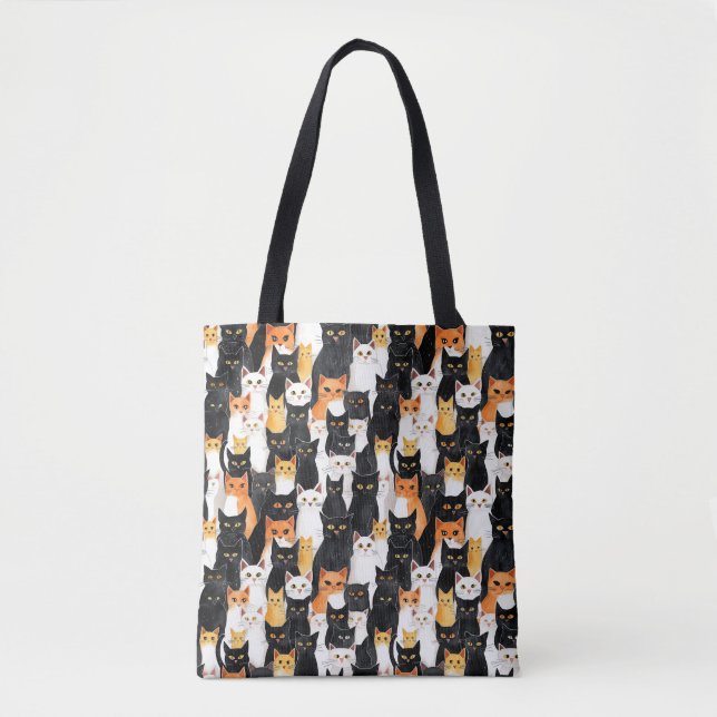 Black Orange White Cats Tote Bag (Front)