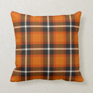 Black Orange White Tartan Plaid Pattern Autumn Throw Pillow