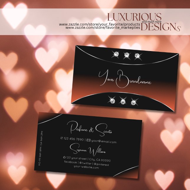 Black Orange with Silver Decor Sparkling Jewels Business Card (Creator Uploaded)