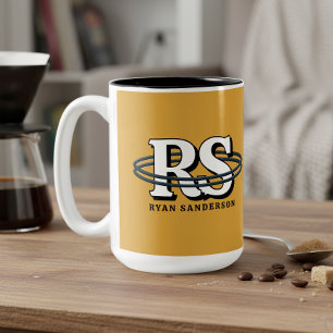 Black Orbit Monogram Initials Any Colour ID1331 Two-Tone Coffee Mug