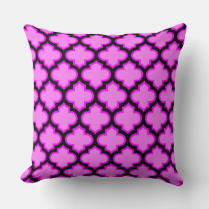 Black Orchid Pink Quatrefoil Trellis Pillow