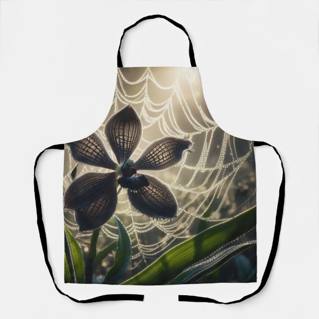 Black Orchid Spiderweb Floral Apron (Front)
