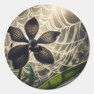 Black Orchid Spiderweb Floral Classic Round Sticker