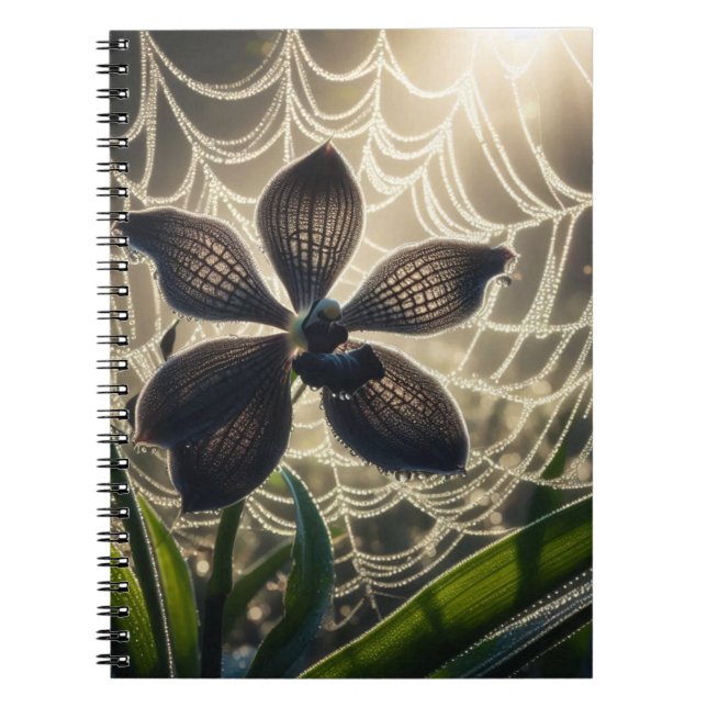 Black Orchid Spiderweb Floral Notebook (Front)