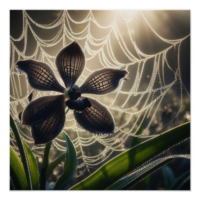 Black Orchid Spiderweb Floral Poster (Front)