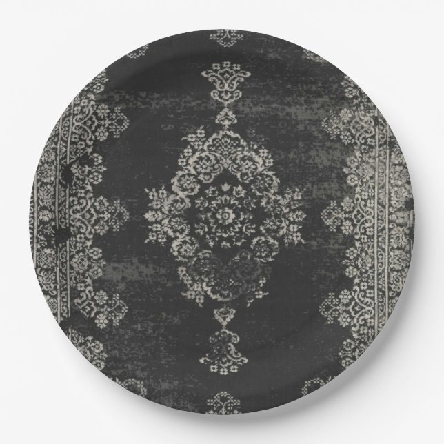 black oriental pattern paper plate (Front)