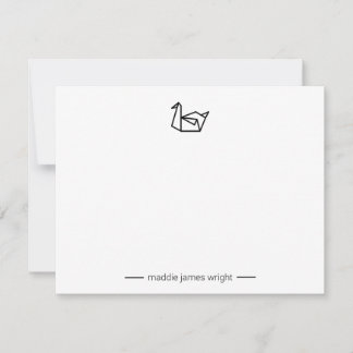 Black Origami Paper Swan Crane Stationery Card