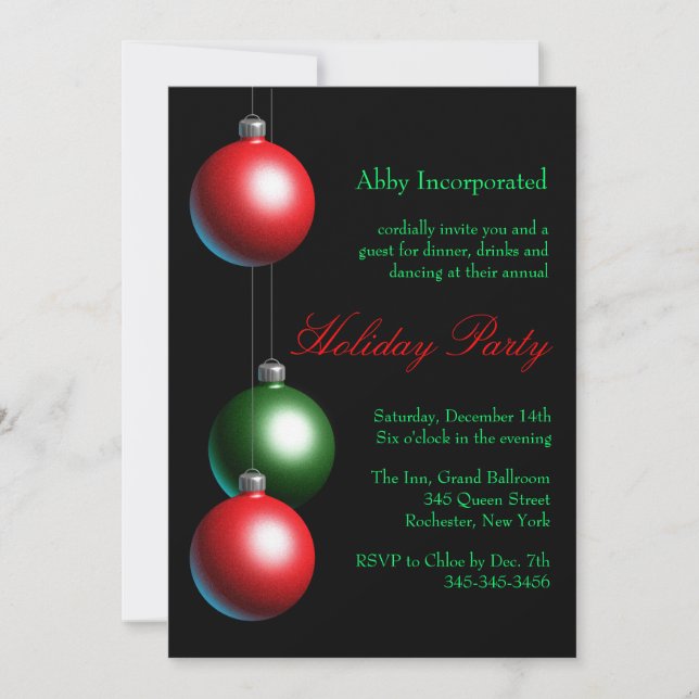 Black Ornament Holiday Invitation (corp) (Front)