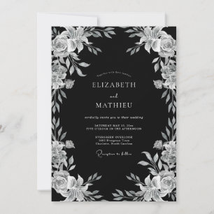 Black Ornate Evening Wedding Invitation