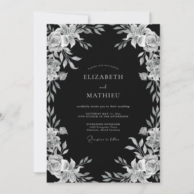 Black Ornate Evening Wedding Invitation (Front)