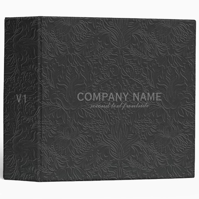 Black Ornate Floral Pattern Embossed Look Binder (Front/Spine)