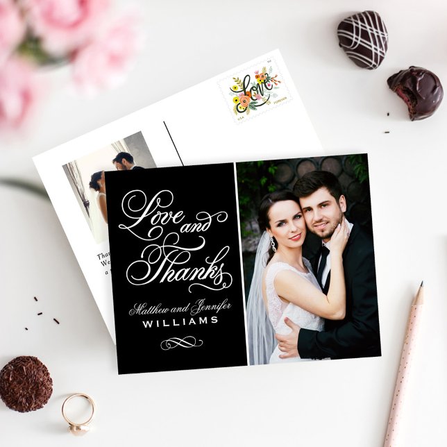 Black Ornate Love and Thanks Wedding Photo Postcard (Creator Uploaded)