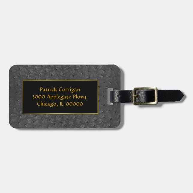 Black Ostrich Skin Look Custom Luggage Tage Tag (Front Horizontal)