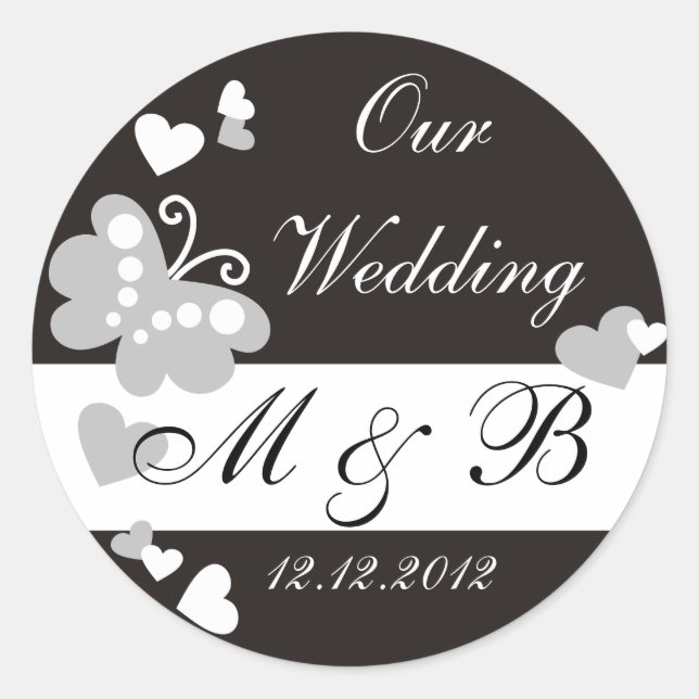 Black Our Wedding Monogram Sticker (Front)