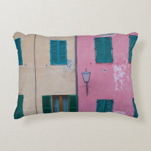 BLACK OUTDOOR SCONCE ON PINK PAINTED WALL ACCENT PILLOW