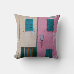 BLACK OUTDOOR SCONCE ON PINK PAINTED WALL THROW PILLOW