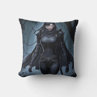 Black Outfit Monster Hunter Anime Girl Throw Pillow