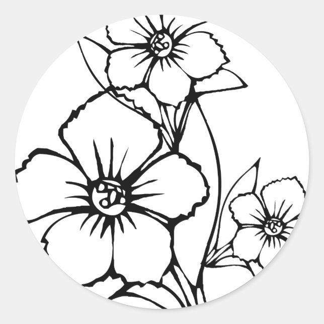 Black outline of three flower classic round sticker (Front)