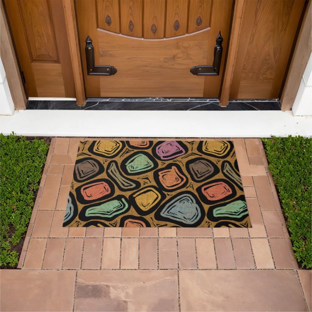 Black Outlined Boulders MCM Style Doormat (Outdoor)