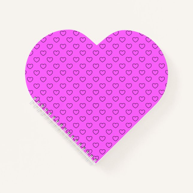 Black Outlined Hearts On Pink Heart-Shaped Notebook (Front)