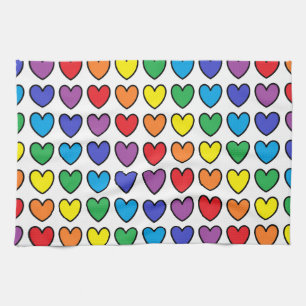 Black Outlined Rainbow Hearts Kitchen Towel