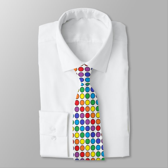 Black Outlined Rainbow Polka Dots Tie (Tied)