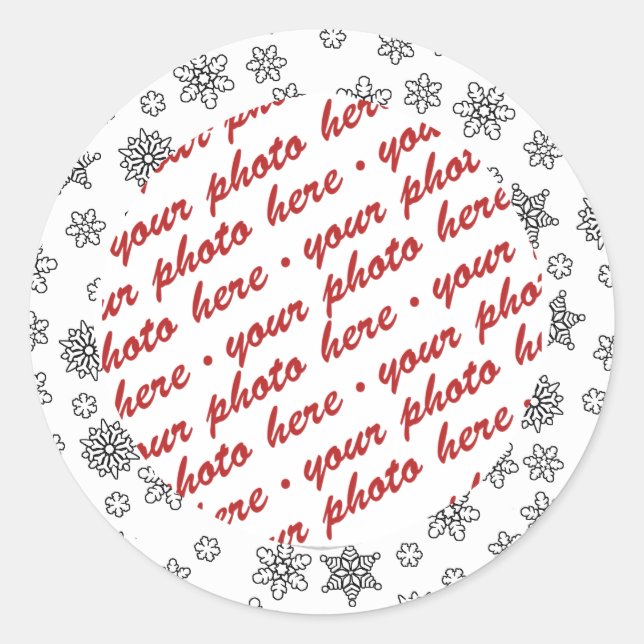 Black Outlined Snowflakes Photo Frame Classic Round Sticker (Front)