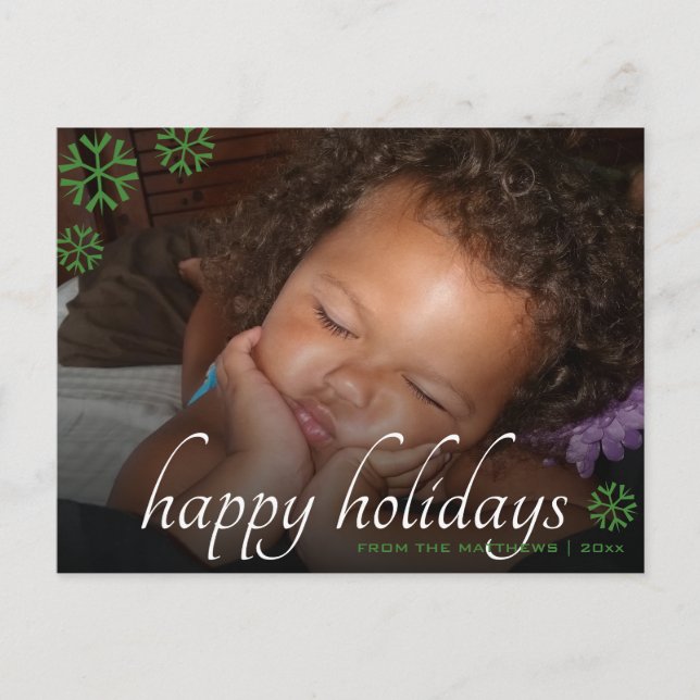 Black Overlay Green Happy Holidays Your Photo Postcard (Front)