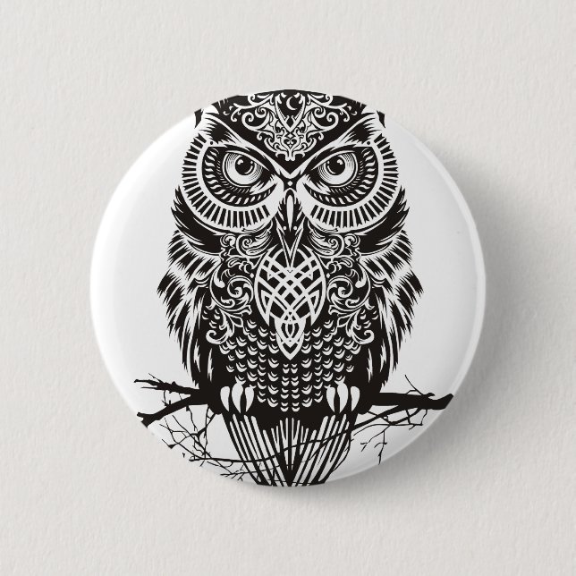 Black Owl 2 Inch Round Button (Front)