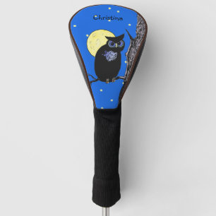 Black Owl in Night Sky Tree Moon Stars Golf Head Cover