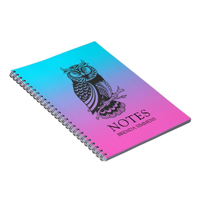 Black Owl on and purple ombre background Notebook (Right Side)