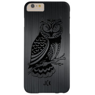 Black Owl Over Metallic Brushed Aluminum-Monogram Barely There iPhone 6 Plus Case