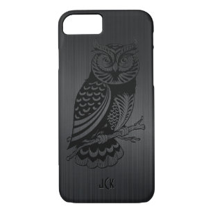 Black Owl Over Metallic Brushed Aluminum-Monogram iPhone 8/7 Case
