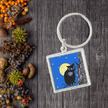 Black Owl Tree Moon Stars Keychain<br><div class="desc">This image is from my computer graphics artwork. It is a black owl with large eyes sitting on a branch of a tree. A yellow moon is behind him. The background is a blue night sky with yellow stars. See my store Art by MAR for matching products with this design....</div>