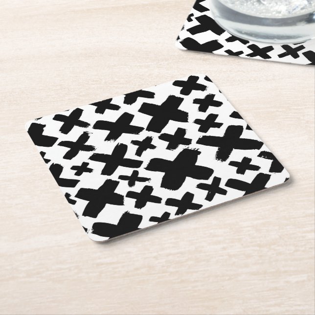 Black Paint Splash Pattern Square Paper Coaster (Angled)