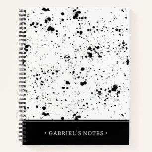 Black Paint Splatter Pattern   Add Your Name Notebook