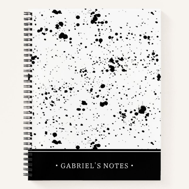 Black Paint Splatter Pattern | Add Your Name Notebook (Front)