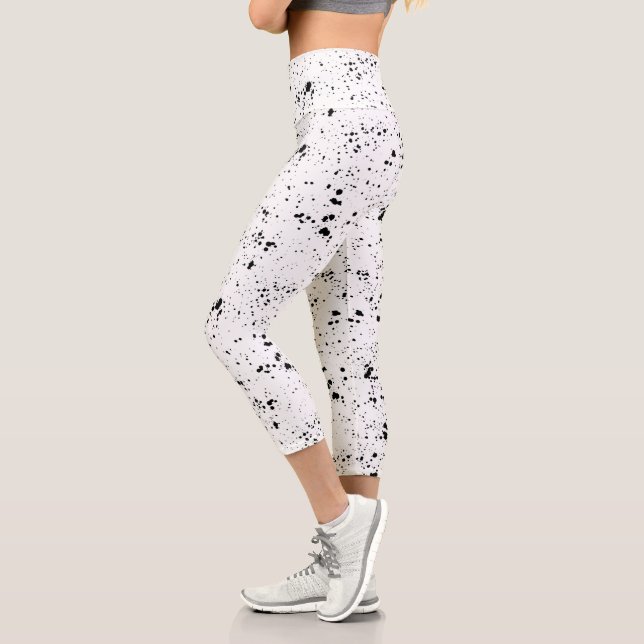 Black Paint Splatter Pattern Capri Leggings (Left)