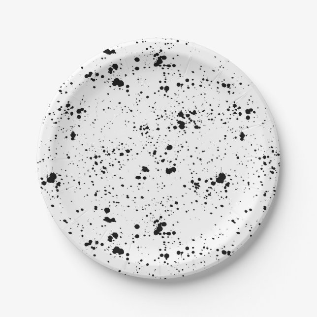 Black Paint Splatter Pattern Paper Plate (Front)