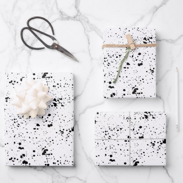 Black Paint Splatter Pattern Wrapping Paper Sheet (Front)
