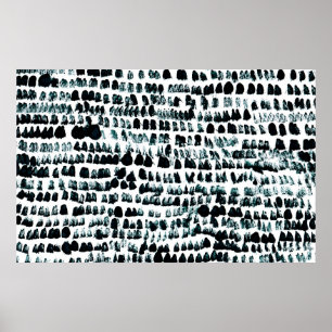 Black paint stains with spots, blots and grains on poster