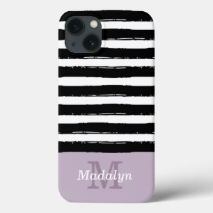 Black Paint Stripes Pattern with Lilac Monogram Ca iPhone 13 Case